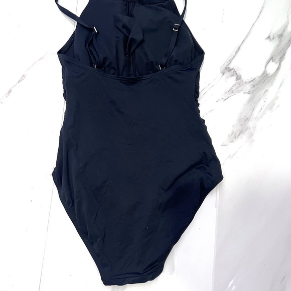 DKNY Black Classic One Piece halter swimsuit ruffle front detail 6 - Picture 3 of 9